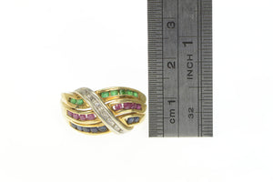 10K Channel Diamond Ruby Sapphire Emerald Vintage Ring Yellow Gold