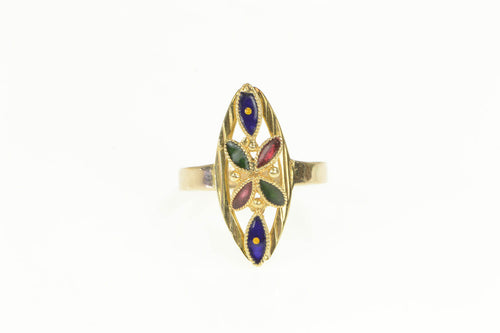 8K Geometric Red Blue Green Enamel Retro Ring Yellow Gold
