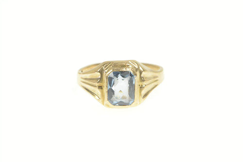 10K Bezel Set Simulated Blue Sapphire Vintage Ring Yellow Gold