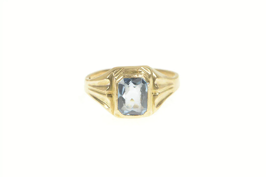 10K Bezel Set Simulated Blue Sapphire Vintage Ring Yellow Gold