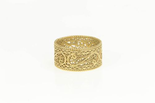 14K Filigree Wide 10mm Band Organic Ring Yellow Gold