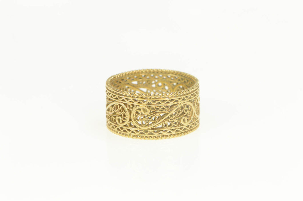 14K Filigree Wide 10mm Band Organic Ring Yellow Gold