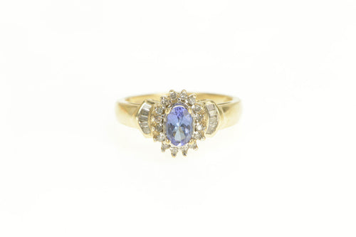 10K Tanzanite Diamond Halo Classic Ring Yellow Gold