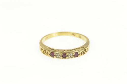 10K Ruby Diamond Retro I Love You Ring Yellow Gold