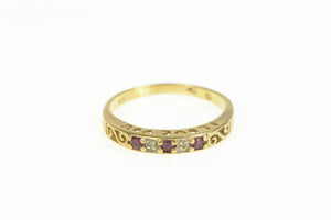 10K Ruby Diamond Retro I Love You Ring Yellow Gold