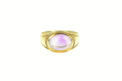 14K Retro Cabochon Purple Flourite Bezel Ring Yellow Gold