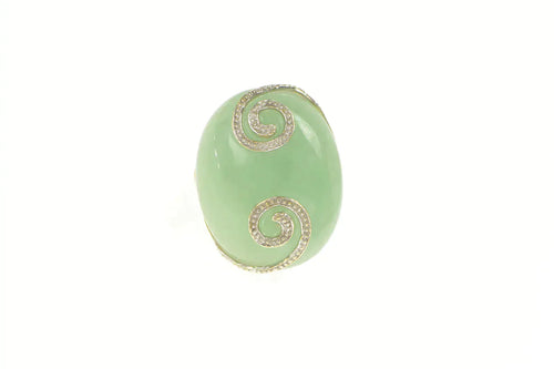 14K Cabochon Nephrite Jade Swirl Statement Ring Yellow Gold