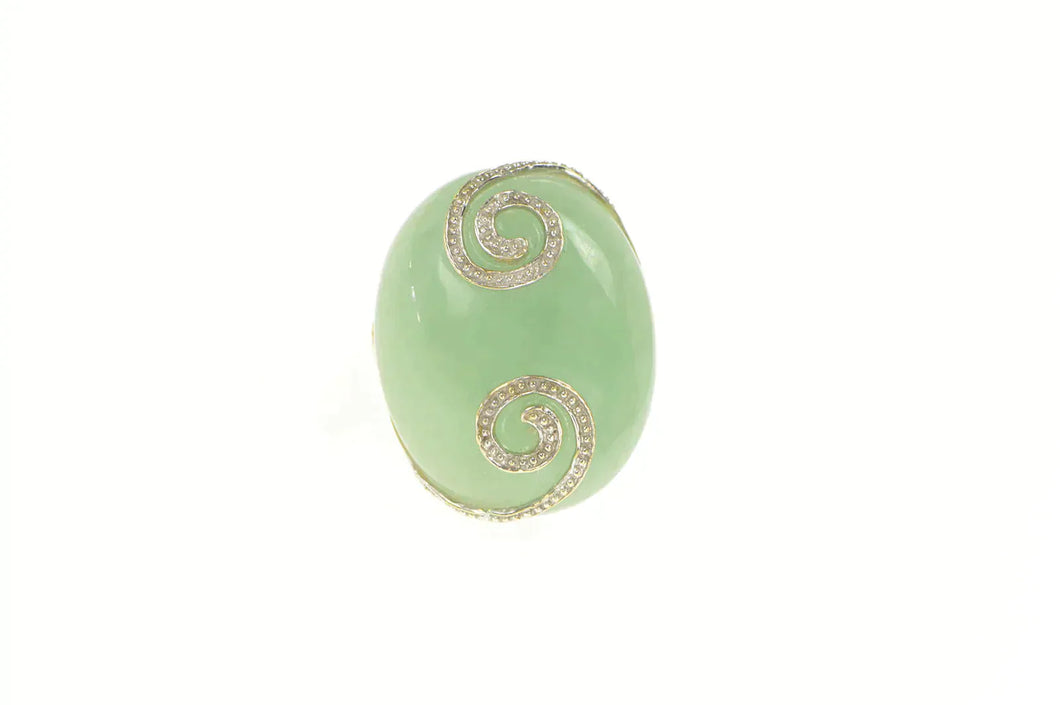 14K Cabochon Nephrite Jade Swirl Statement Ring Yellow Gold