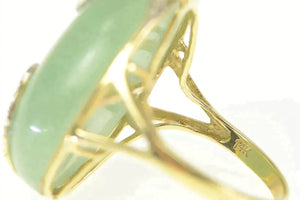 14K Cabochon Nephrite Jade Swirl Statement Ring Yellow Gold