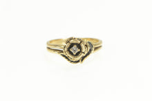 Load image into Gallery viewer, 10K Floral Diamond Rose Solitaire Ring Yellow Gold