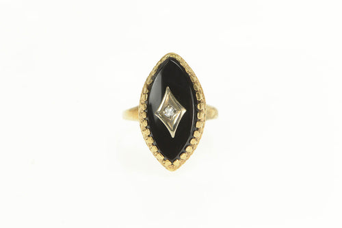 14K Marquise Onyx Diamond Vinatage Ring Yellow Gold
