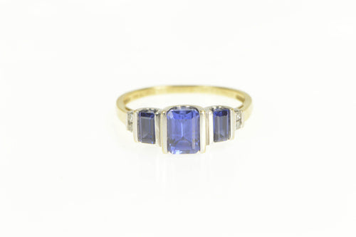 10K Diamond & Synthetic Cornflower Blue Sapphire Ring Yellow Gold