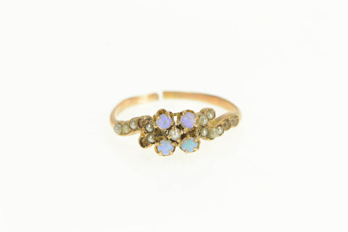 10K Victorian Handmade Opal Seed Pearl Ring Rose Gold