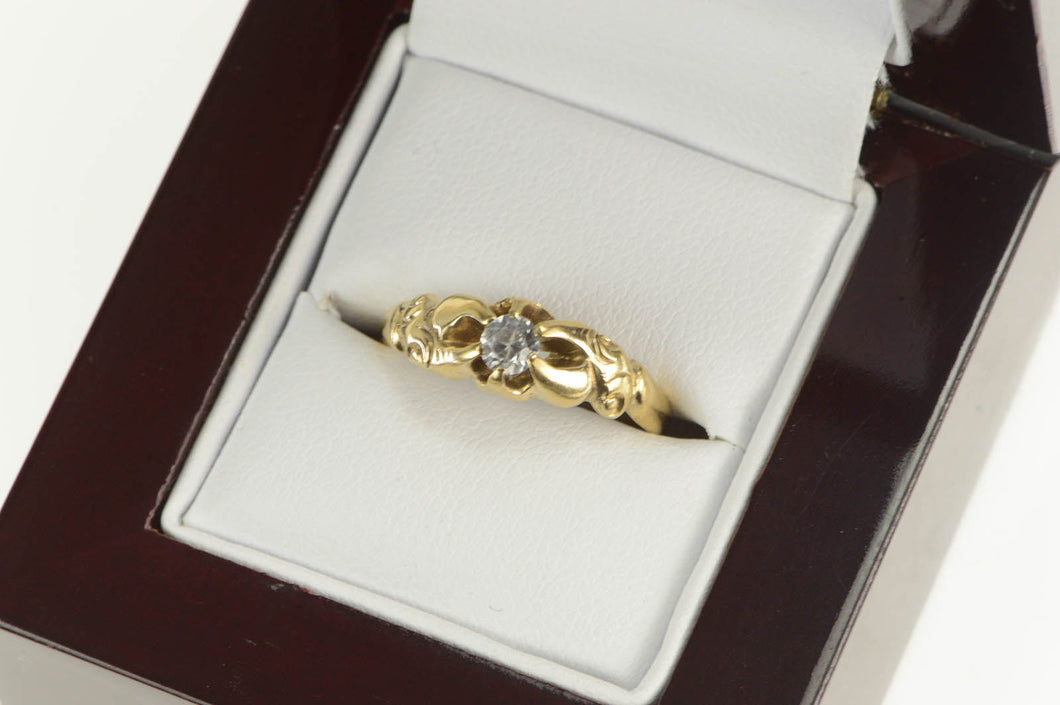 14K Victorian Twisting Hand Carved Solitaire Ring Yellow Gold