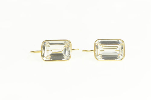 14K Emerald Cut White Topaz Classic Statement Earrings Yellow Gold
