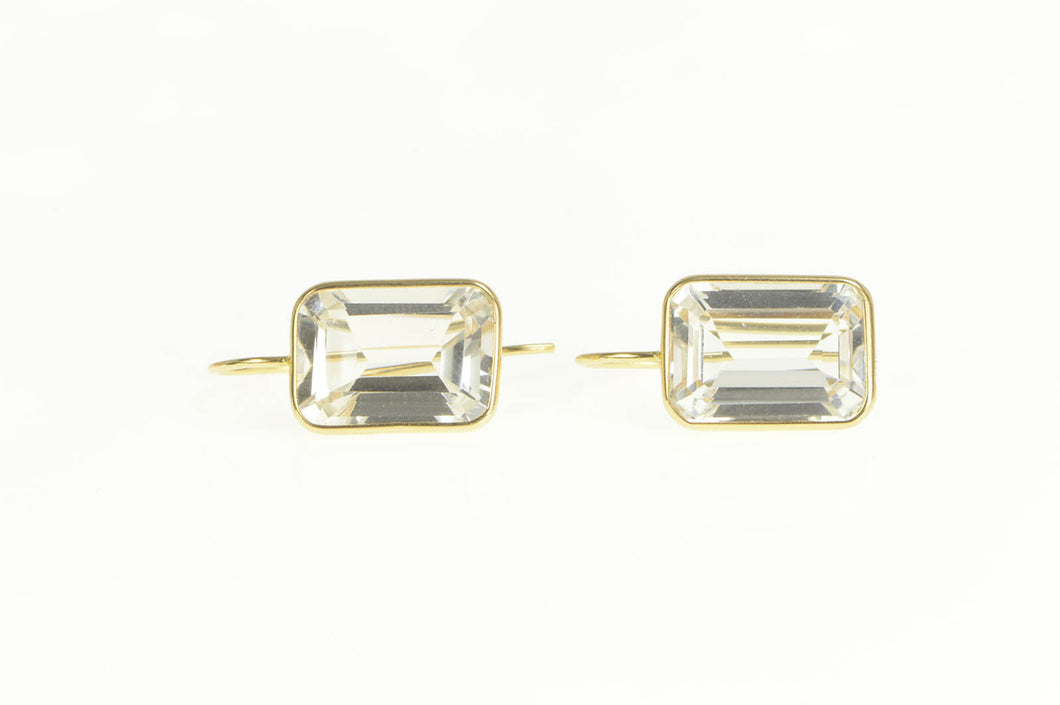 14K Emerald Cut White Topaz Classic Statement Earrings Yellow Gold