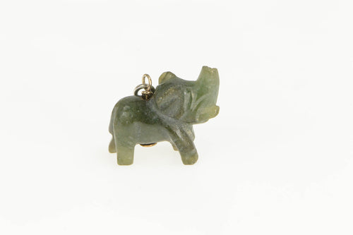 14K 3D Carved Nephrite Elephant Stone Charm/Pendant Yellow Gold