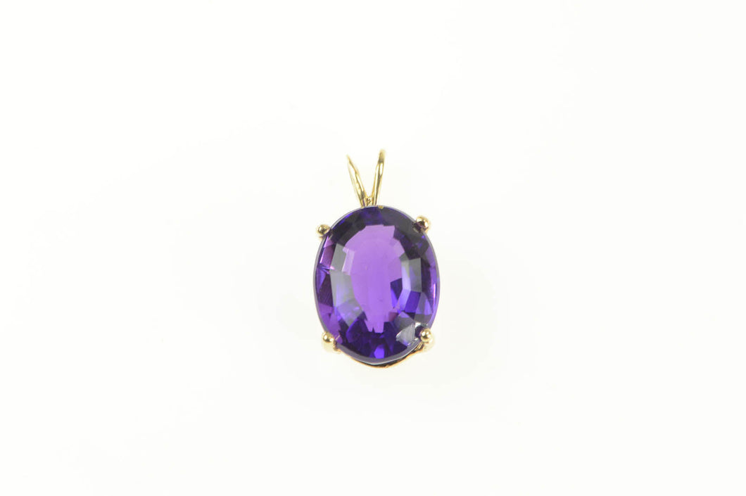 14K Oval Amethyst Classic Solitaire Statement Pendant Yellow Gold