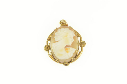Gold Filled Victorian Ornate Carved Shell Cameo Pendant