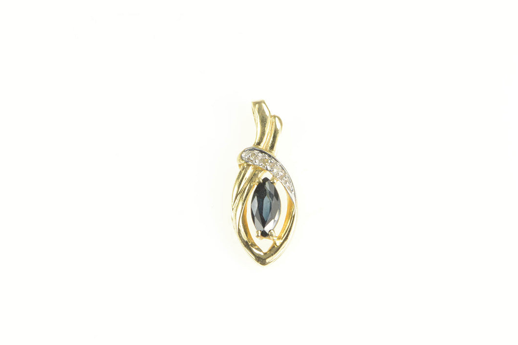 14K Marquise Sapphire Diamond Statement Pendant Yellow Gold