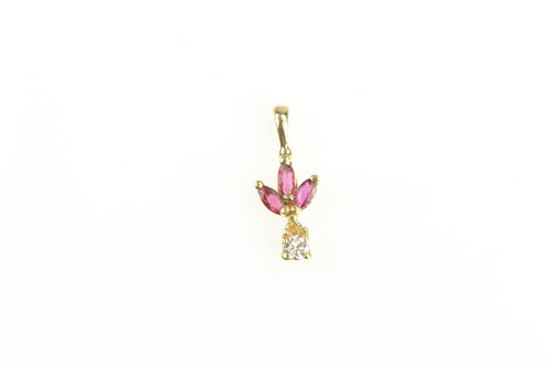 14K Marquise Ruby Diamond Accent Flower Pendant Yellow Gold