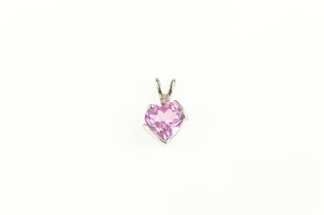 10K Heart Pink Sapphire Diamond Accent Love Pendant White Gold