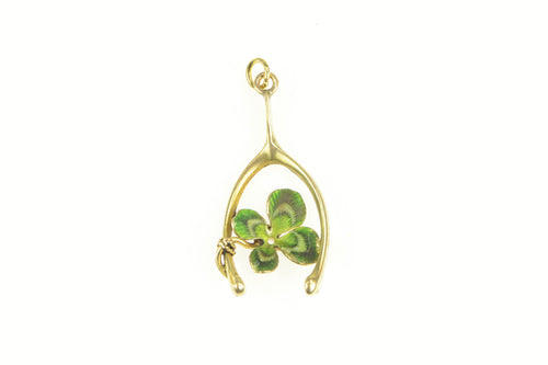 14K Victorian Wishbone Shamrock Clover Lucky Charm/Pendant Yellow Gold