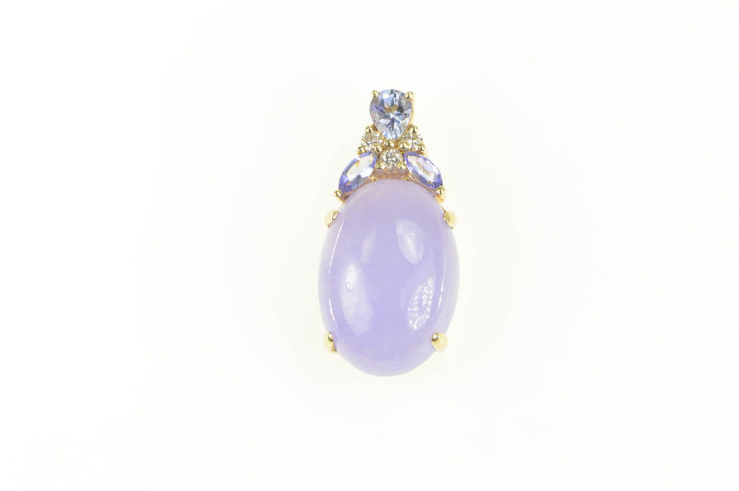 14K Purple Jade Tanzanite Diamond Accent Statement Pendant Yellow Gold