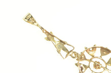 Load image into Gallery viewer, 14K Victorian Ornate Leaf Motif Garnet Seed Pearl Pendant Yellow Gold