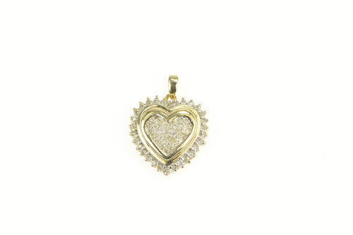 10K Pave Diamond Encrusted Princess Heart Love Pendant Yellow Gold