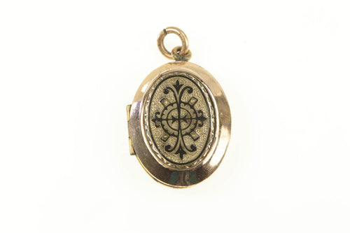 Gold Filled Victorian Black Enamel Mourning Locket Oval Pendant