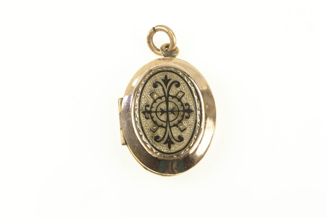 Gold Filled Victorian Black Enamel Mourning Locket Oval Pendant
