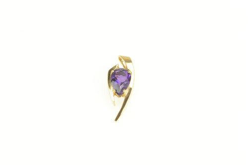 14K Pear Amethyst Geometric Bypass Statement Pendant Yellow Gold