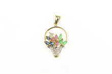 Load image into Gallery viewer, 14K Ruby Sapphire Diamond Bouquet Basket Charm/Pendant Yellow Gold