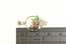 Load image into Gallery viewer, 14K Ruby Sapphire Diamond Bouquet Basket Charm/Pendant Yellow Gold