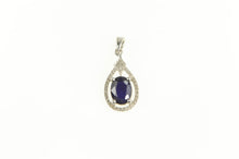 Load image into Gallery viewer, 14K Sapphire Diamond Halo Classic Statement Pendant White Gold