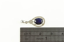 Load image into Gallery viewer, 14K Sapphire Diamond Halo Classic Statement Pendant White Gold