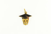 Load image into Gallery viewer, Gold Filled Victorian Enamel Skull Graduation Cap Scholar Charm/Pendant