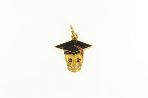 Gold Filled Victorian Enamel Skull Graduation Cap Scholar Charm/Pendant
