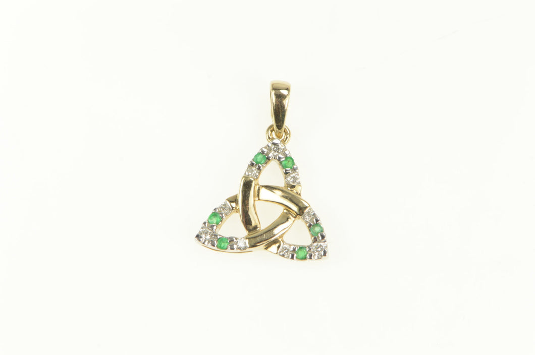 9K Emerald Diamond Triquetra Eternity Symbol Charm/Pendant Yellow Gold