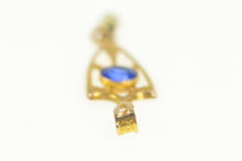 Load image into Gallery viewer, 10K Victorian Syn. Sapphire Pearl Ornate Drop Pendant Yellow Gold