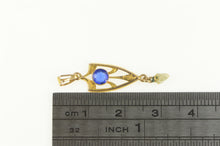 Load image into Gallery viewer, 10K Victorian Syn. Sapphire Pearl Ornate Drop Pendant Yellow Gold