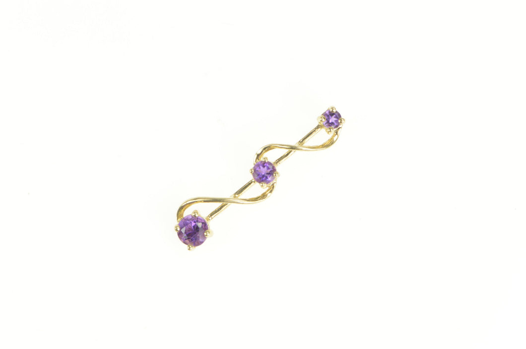 10K Tiered Amethyst Swirl Design Drop Bar Pendant Yellow Gold
