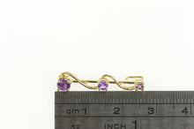 Load image into Gallery viewer, 10K Tiered Amethyst Swirl Design Drop Bar Pendant Yellow Gold