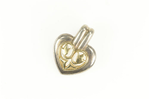14K Two Tone Tulip Flower Heart Love Symbol Pendant Yellow Gold