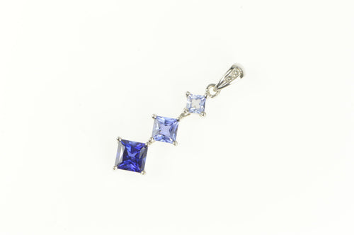 10K Tiered Princess Tanzanite Sapphire Diamond Pendant White Gold