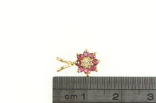 Load image into Gallery viewer, 14K Diamond Ruby Halo Flower Cluster Pendant Yellow Gold