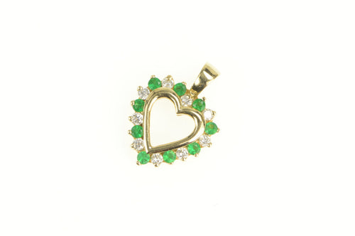 14K Emerald Diamond Classic Heart Love Symbol Pendant Yellow Gold