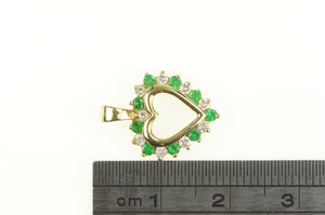 14K Emerald Diamond Classic Heart Love Symbol Pendant Yellow Gold