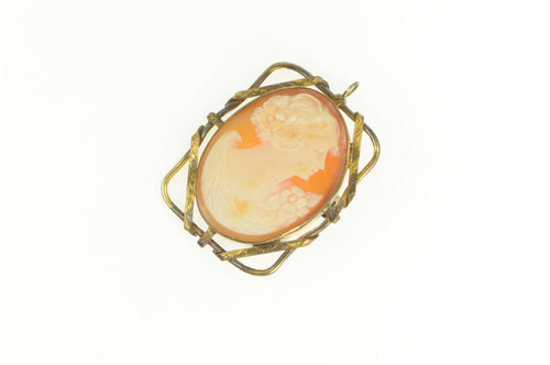 Gold Filled Carved Shell Cameo Ornate Statement Pendant